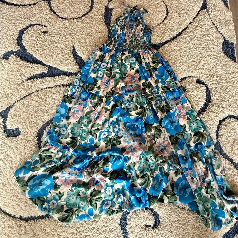 Floral Maxi Dress in Blue and Green